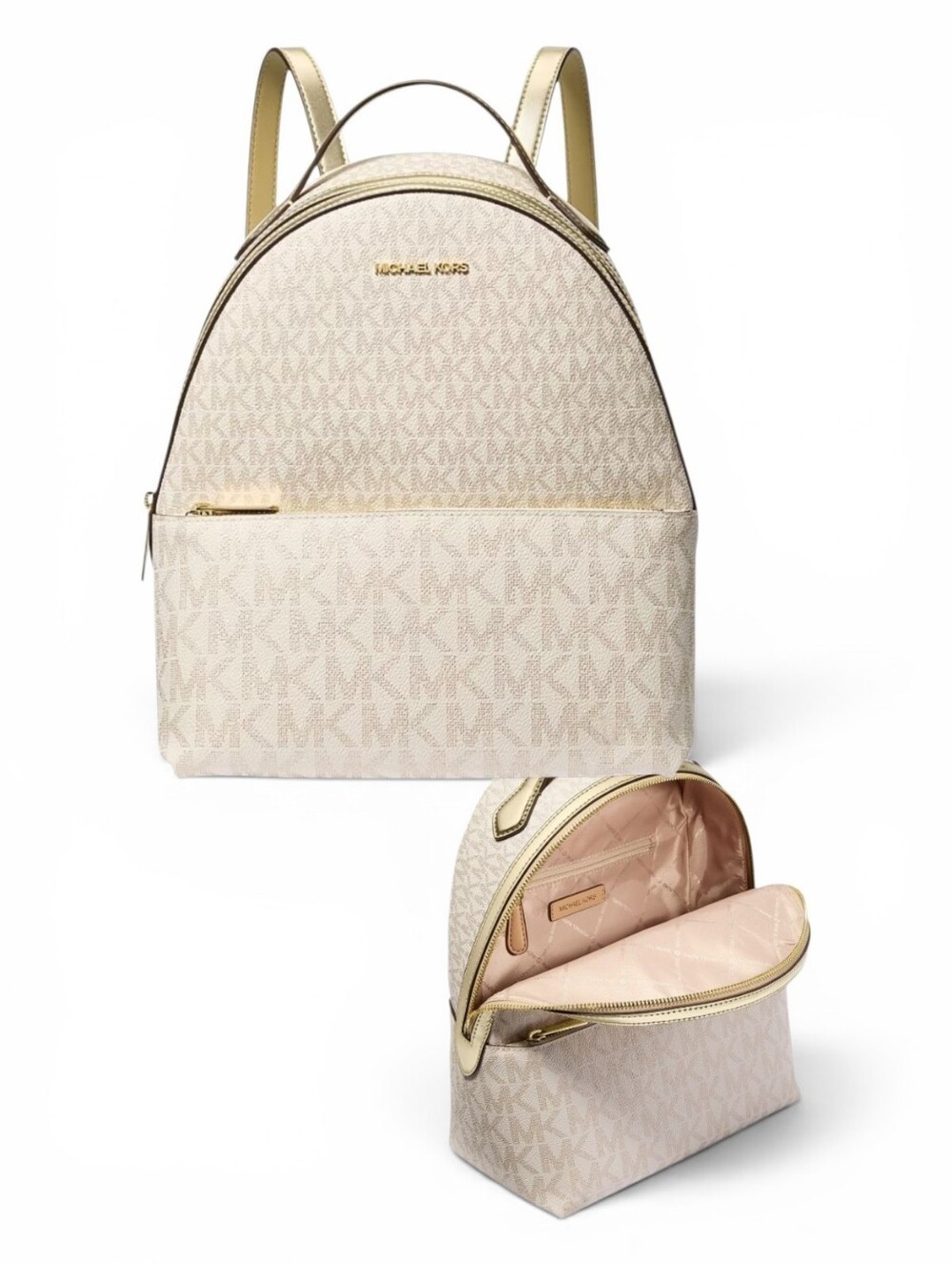 Michael Kors Women’s Medium Two-Tone Signature Logo Backpack -Pale Gold